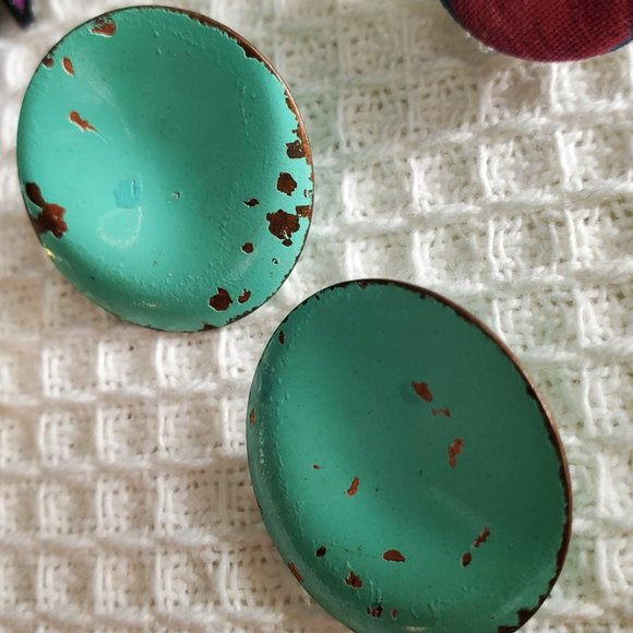 Vintage 80s 90s Stud Earrings 4 pairs Floral Fabric Leafy Purple Cute Yellow ++ - Picture 3 of 6